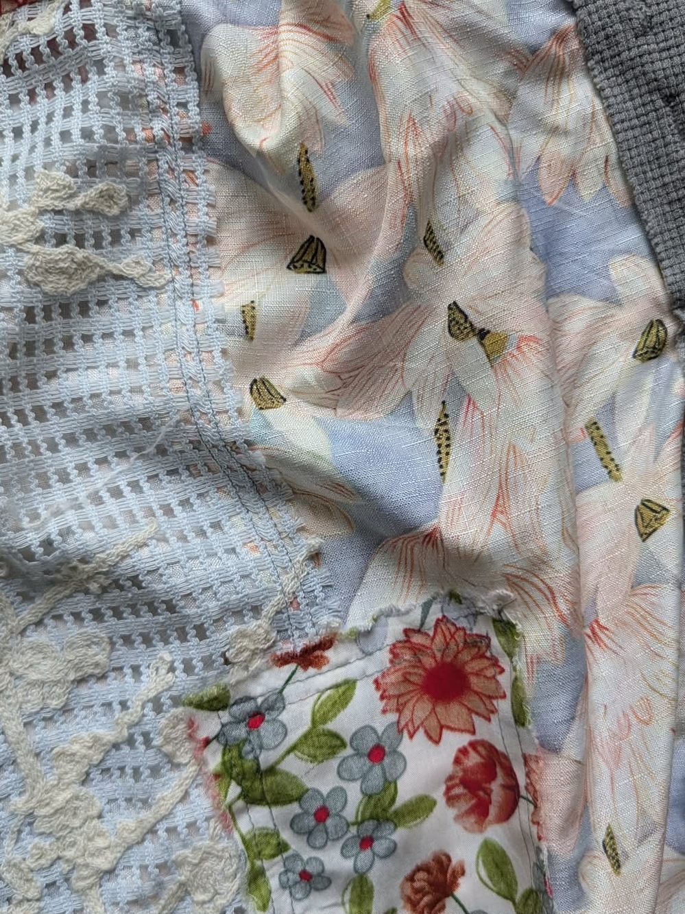 POL Gray Hooded Button Front Top with Floral Trim - Picture 2 of 4